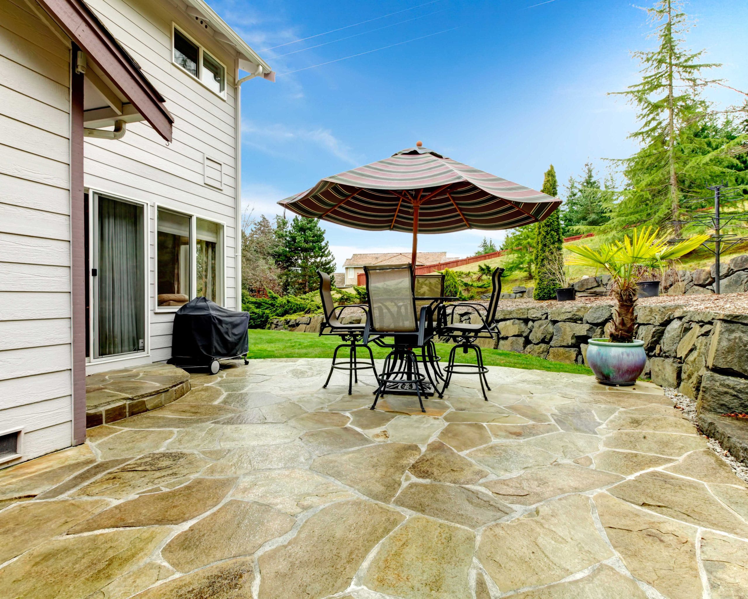 A stamped concrete patio constructed by local concrete contractors near you.